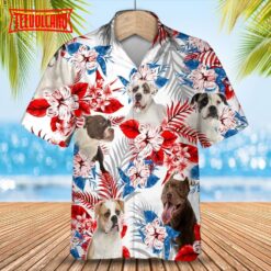 American Bulldog Hawaiian Shirs, 3D Floral And Dog Shirt