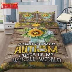 Autism Sunflower Autism Lights Up My World Duvet Cover Bedding Sets