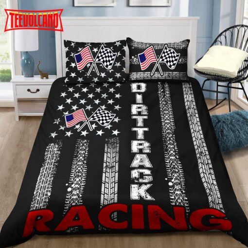 Auto Racing Dirt Track Racing American Flag Duvet Cover Bedding Sets