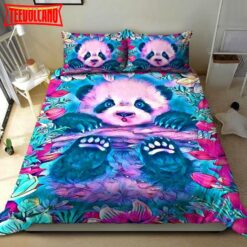 Baby Panda Colorful Flower Spread Duvet Cover Bedding Sets