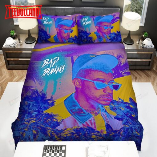 Bad Bunny Portrait In Funky Colours Bed Sheets Duvet Cover Bedding Sets