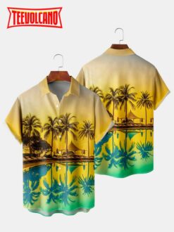 Beach Hawaiian Shirt, Coconut Tree Print Hawaiian Shirt