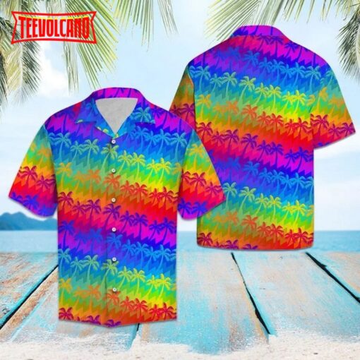 Beach Shirt Lgbt Rainbow Coconut Palm Hawaii Shirt