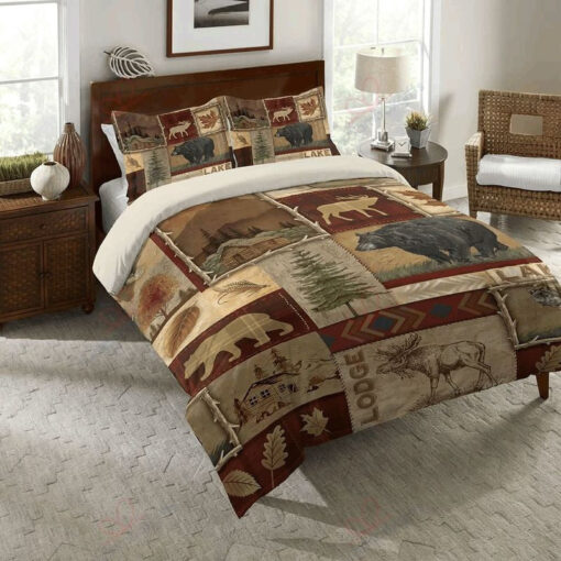 Bear Moose Lodge Bed Sheets Duvet Cover