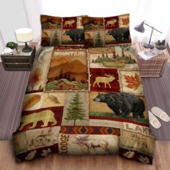 Bear Moose Lodge Collage Bed Sheets Duvet Cover