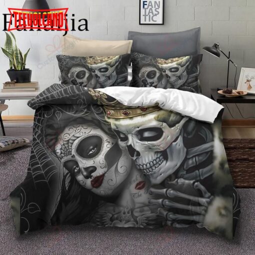 Beauty King And Queen Sugar Skull Bed Sheets Duvet Cover Bedding Sets