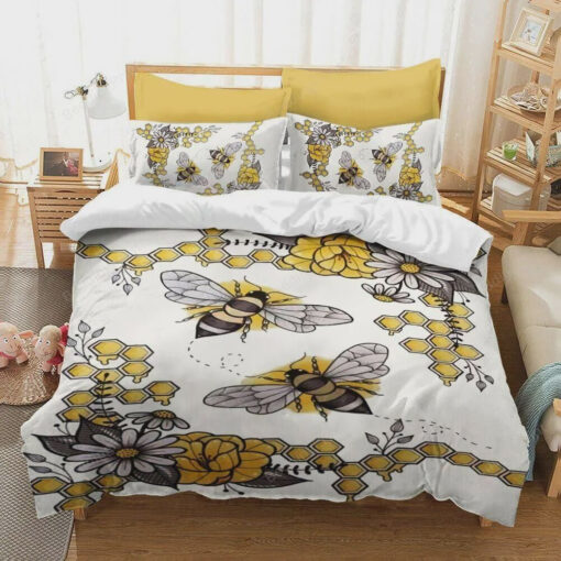 Bee With Flower Bed Sheets Duvet Cover