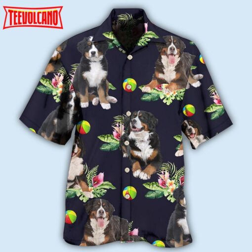 Bernese Mountain Dog Ball Tropical Floral Hawaiian Shirt