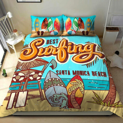 Best Surfing Santa Monica Beach Bed Sheets Duvet Cover