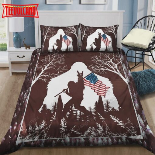 Bigfoot Rock And Roll Usa Flag Forest Bedding Sets