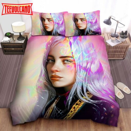 Billie Eilish In Colorful Digital Art Bed Sheets Duvet Cover