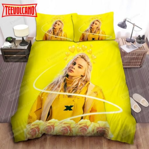 Billie Eilish Photograph In Yellow Heart Emojis 27 Bedding Sets