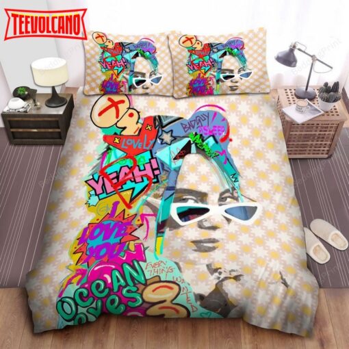 Billie Eilish Portrait In Pop Artwork Bed Sheets Duvet Cover