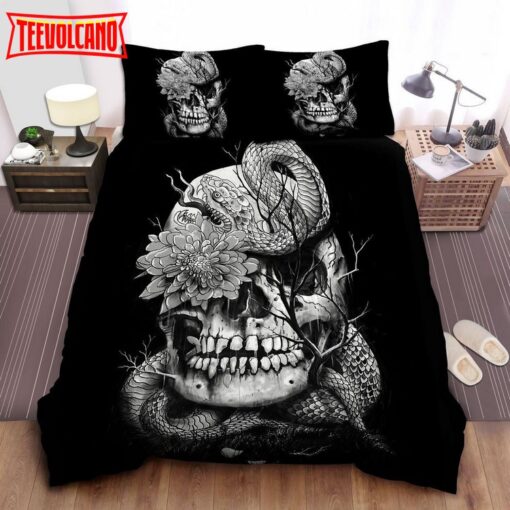 Black &amp White Skull Snake Flower Bed Sheets Duvet Cover