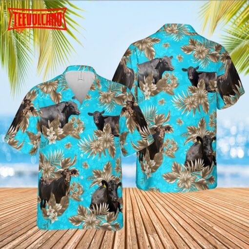 Black Angus Cattle Lovers Aloha Pattern Hawaiian Shirt