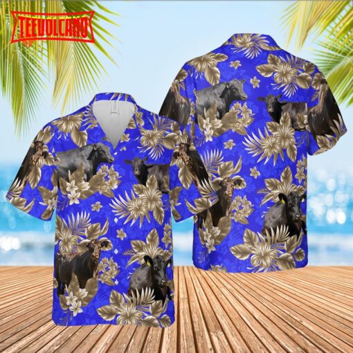 Black Angus Cattle Lovers Aloha Pattern Hawaiian Shirt