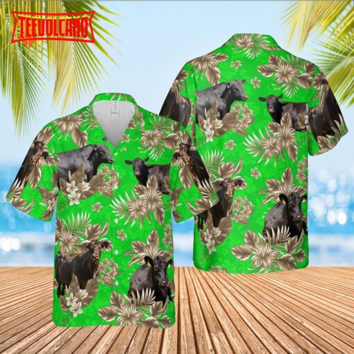 Black Angus Cattle Lovers Aloha Pattern Hawaiian Shirt