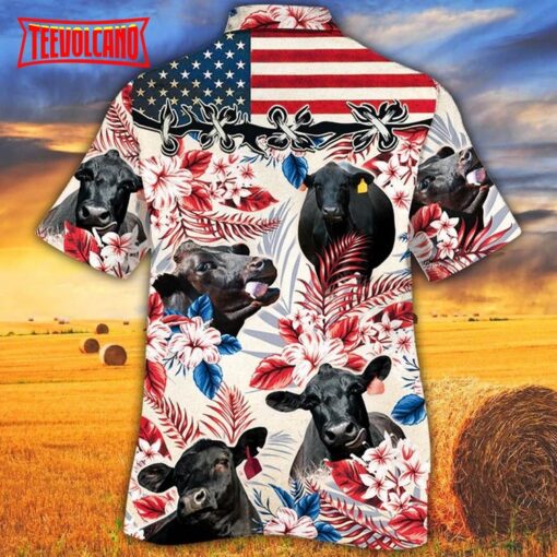 Black Angus Cattle Lovers American Flag Hawaiian Shirt