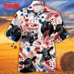 Black Angus Cattle Lovers American Flag Hawaiian Shirt