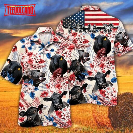 Black Angus Cattle Lovers American Flag Hawaiian Shirt