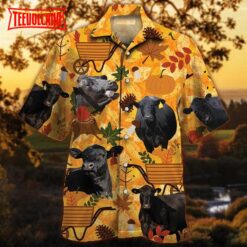 Black Angus Cattle Lovers Orange Hawaiian Shirt