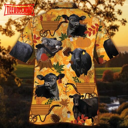 Black Angus Cattle Lovers Orange Hawaiian Shirt