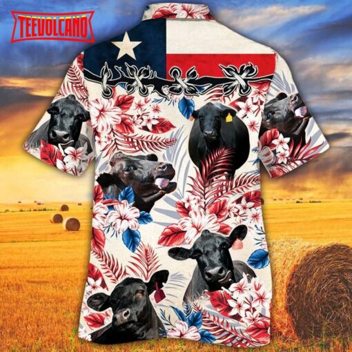 Black Angus Cattle Lovers Texas Flag Hawaiian Shirt