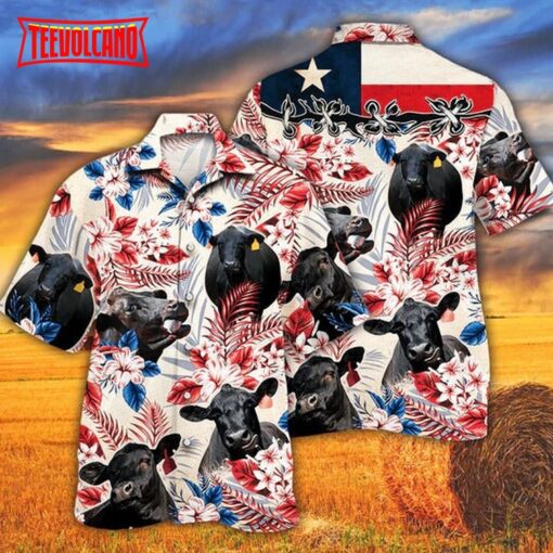 Black Angus Cattle Lovers Texas Flag Hawaiian Shirt