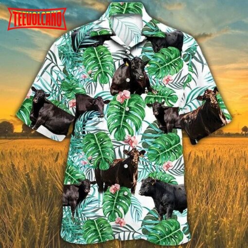 Black Angus Cattle Lovers Tropical Plant Hawaiian Shirt