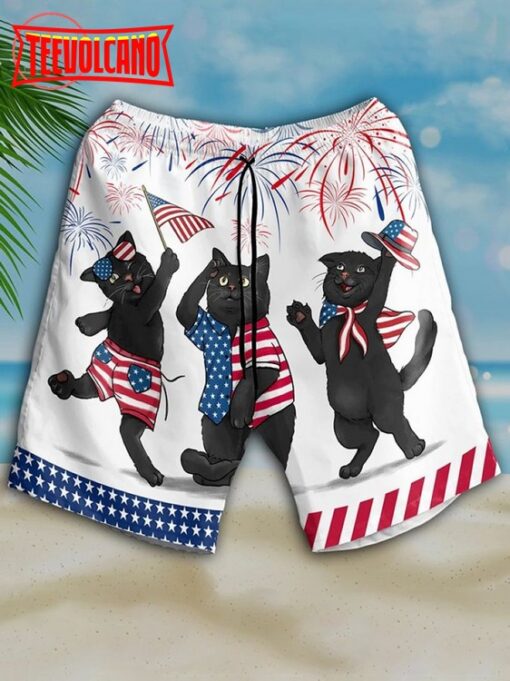 Black Cat Independence Day Is Coming Hawaiian Shirt and Shorts