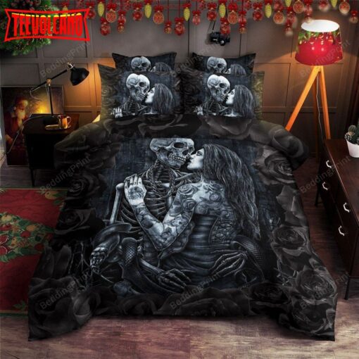 Black Skull And Rose Bed Sheets Duvet Cover