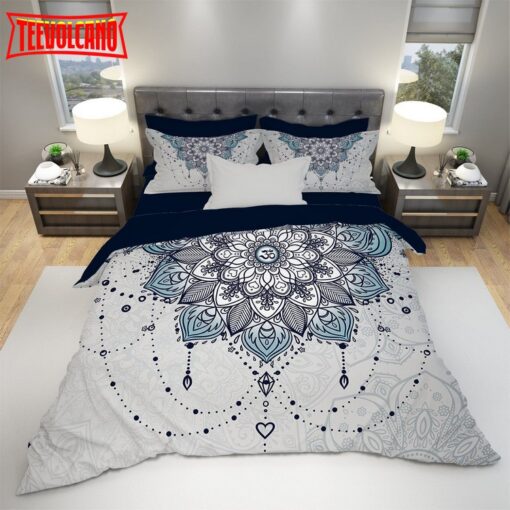 Blue And Gray Mandala Bed Sheets Duvet Cover