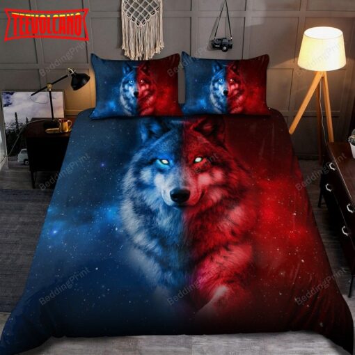 Blue And Red Wolf Bed Sheets Duvet Cover