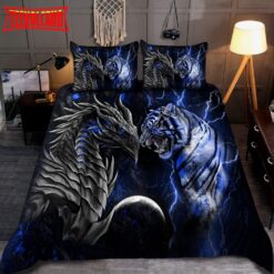 Blue Dragon And Tiger Bed Sheets Duvet Cover