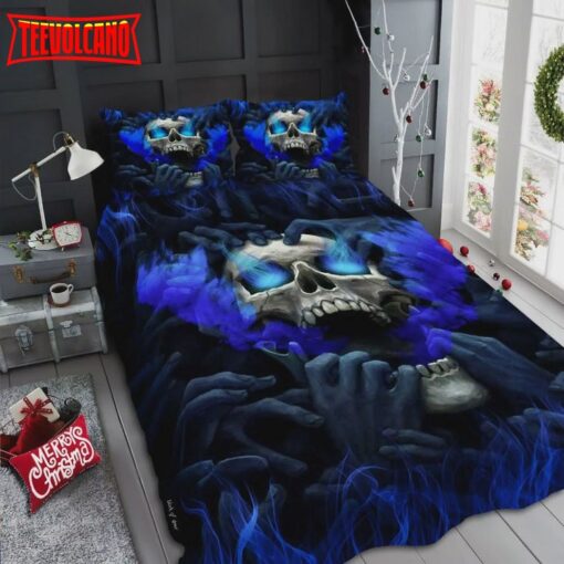 Blue Eyes Screaming Skull Bed Sheets Duvet Cover