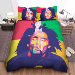 Bob Marley Smoking A Blunt Geometric Pop Bed Sheets