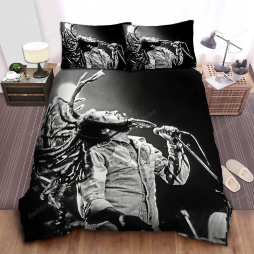 Bob Marley Stage Performing Black & White Bedding Set