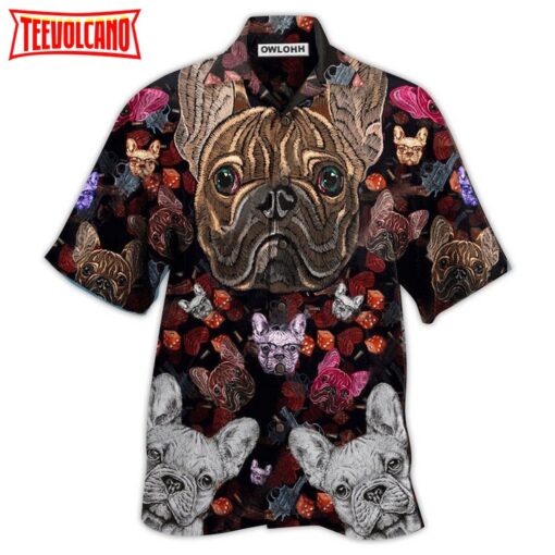 Bulldog Embroidery Cool Hawaiian Shirt