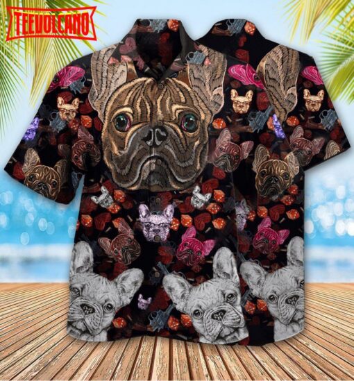 Bulldog Embroidery Cool Hawaiian Shirt