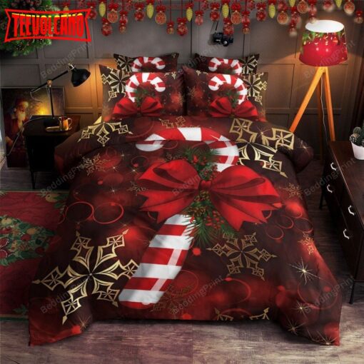 Candy Cane For Christmas Snowflakes Duvet Cover Bedding Sets