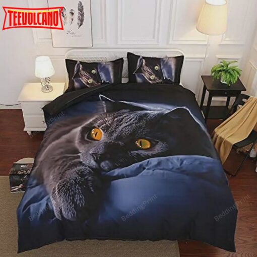 Cartoon Black Cat Twin 3d Navy Animal Duvet Cover Bedding Set