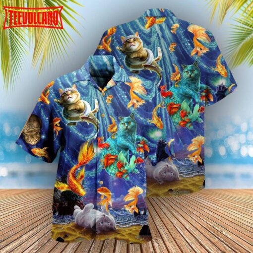 Cat Dream About Playing With Big Gold Fish Hawaiian Shirt