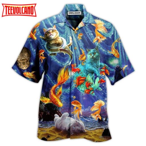 Cat Dream About Playing With Big Gold Fish Hawaiian Shirt