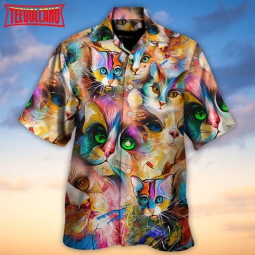 Cat Funny Art Lover Cat Colorful Mixer Style Hawaiian Shirt