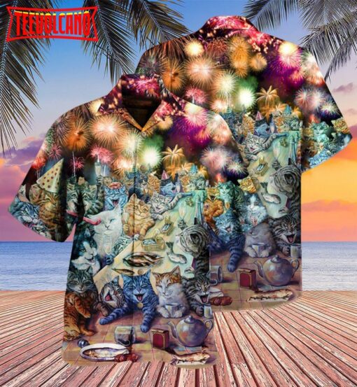 Cat New Years Party Of The Cats Hawaiian Shirt