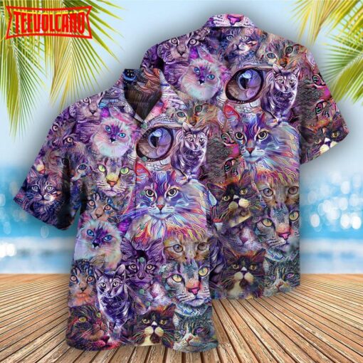 Cat Psychedelic Purple Hawaiian Shirt