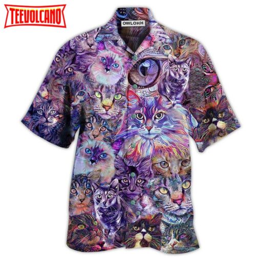 Cat Psychedelic Purple Hawaiian Shirt