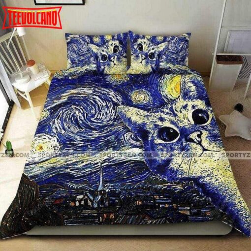 Cat Starry Night Duvet Cover Cat Bedding Set