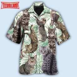 Cat Tropical Leaf Tabby Cat Hawaiian Shirt