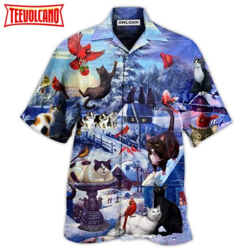 Cat Watching Cardinal Birds Hawaiian Shirt